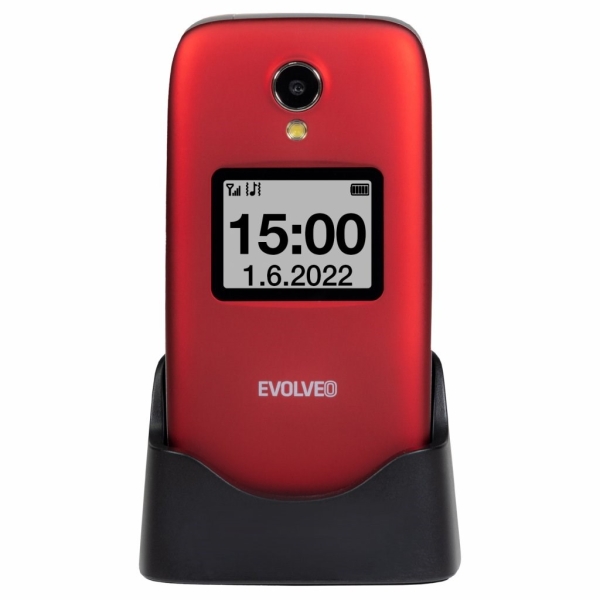 EVOLVEO EasyPhone FS, vyklápěcí mobilní telefon 2.8'' pro seniory s nabíjecím stojánkem (červená barv