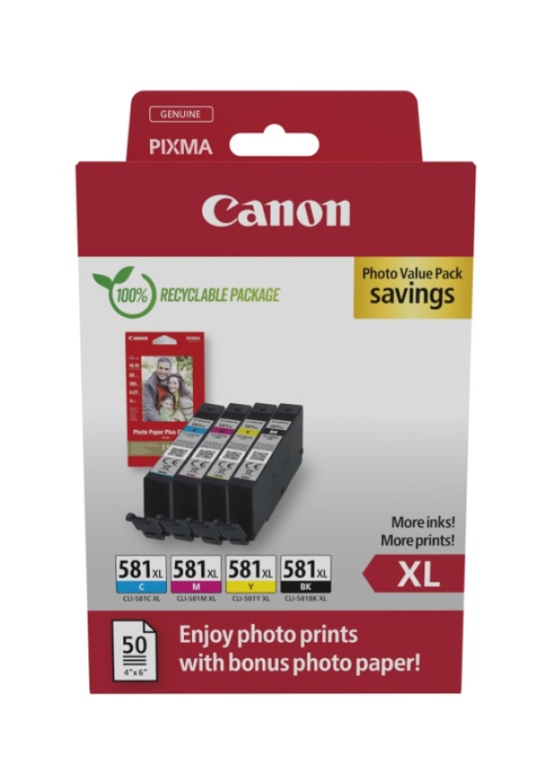 Canon CARTRIDGE CLI-581XL BK/C/M/Y fotopapír PP-201 pro PIXMA TS615x, TS625x, TS635x, TS815x  (400 str.)