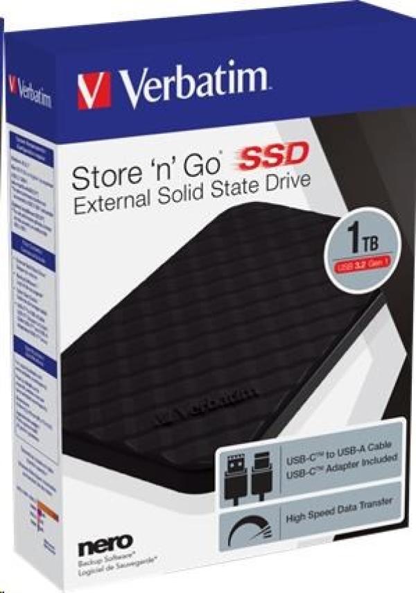 Verbatim Store 'n' Go, externi SSD, GEN2, USB 3.2 gen 1, 256GB, černý