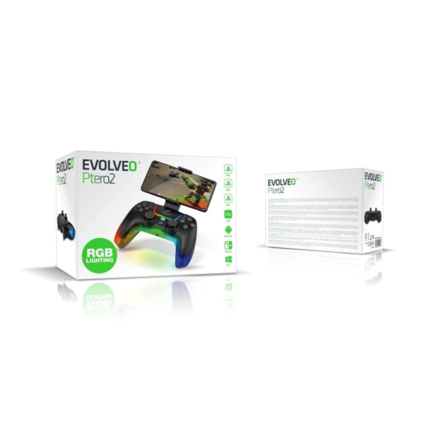 EVOLVEO Ptero2, bezdrátový & drátový gamepad pro PC, PS3/4/5, iOS, Android, Switch, černý