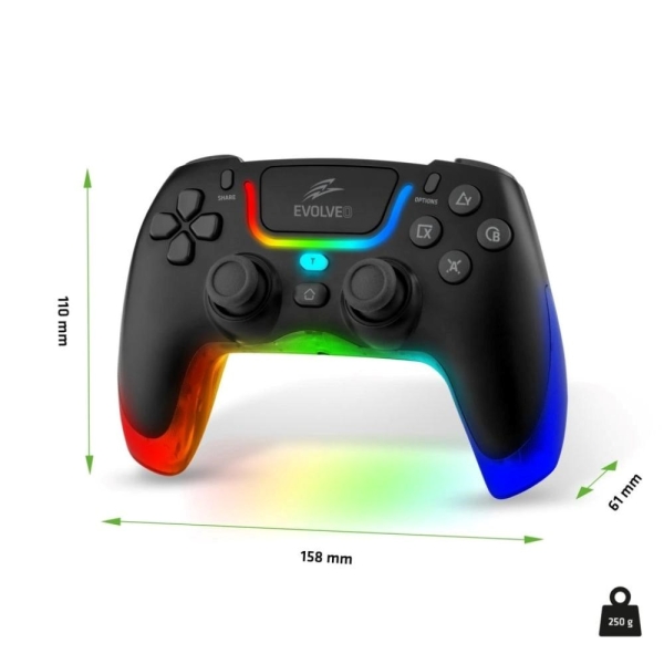 EVOLVEO Ptero2, bezdrátový & drátový gamepad pro PC, PS3/4/5, iOS, Android, Switch, černý