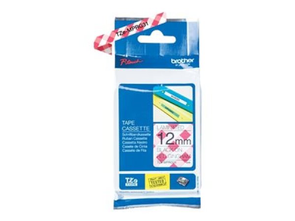 Brother TZe-MPRG31 - Černá na červeném ginghamu - Role (1,2 cm x 4 m) 1 kazeta/y lamino páska - pro Brother PT-H110; P-Touch PT-H105, H110; P-Touch Cube PT-P300; P-Touch Embellish PT-D215