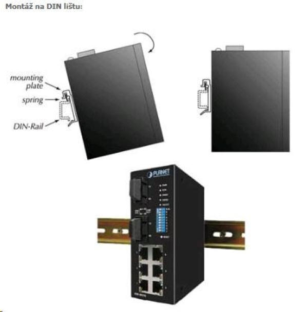 Planet switch ISW-801T, 8x 10/100, DIN,IP30, rozšířený teplotní rozsah -40~75 st.C