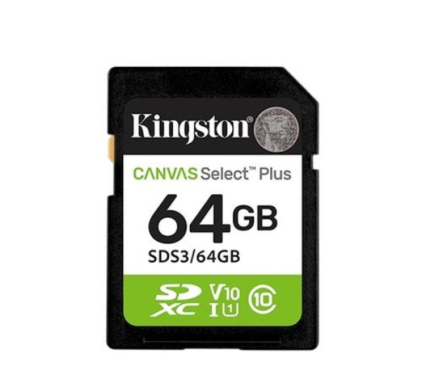 Kingston paměťová karta 64GB Canvas Select Plus Gen 3 SDXC 150R U1 UHS-I C10 V10