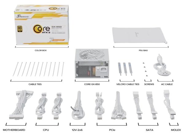 Zdroj Seasonic CORE GX White ATX 3.1 - 850W, 80+ Gold, modular