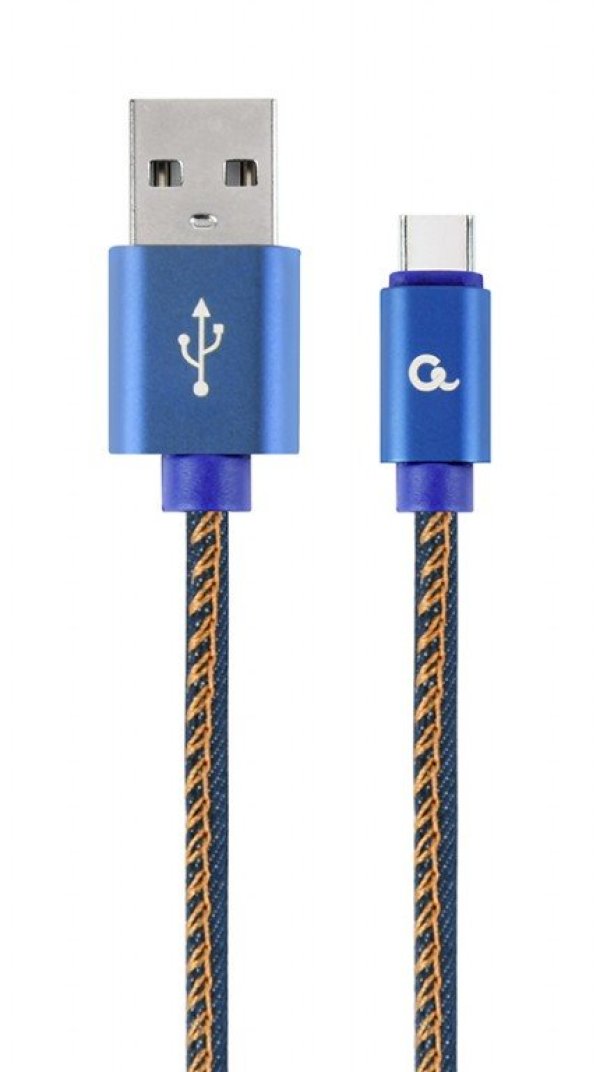 Kabel GEMBIRD CABLEXPERT USB 2.0 AM na Type-C kabel (AM/CM), 2m, opletený, jeans (CC-USB2J-AMCM-2M-BL)