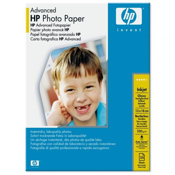 HP Advanced Glossy Photo Paper, foto papír, bez okrajů typ lesklý, zdokonalený typ bílý, 13x18cm, 5x7", 250 g/m2, 25 ks, Q8696A, i