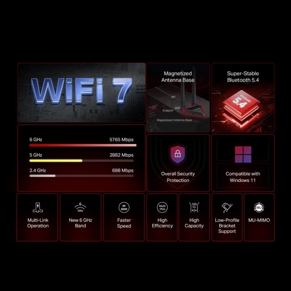 MERCUSYS MA49BE WiFi7 PCIe adapter (BE9300,2,4GHz/5GHz/6GHz,Bluetooth5.4)