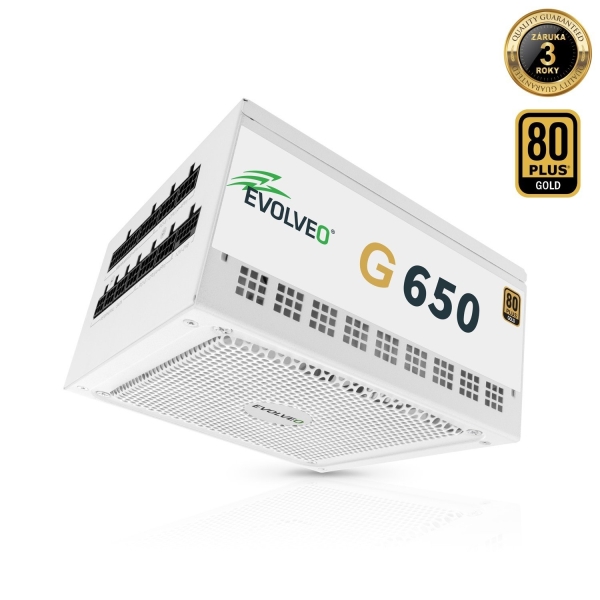 EVOLVEO G650 zdroj 650W, 80+ GOLD, ATX 3.1, aPFC, 140 mm ventilátor, záruka 3 roky, bílý