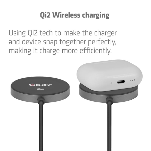 Club3D Bezdrátová nabíječka, 1x Qi2 25W, MagSafe, Qi certifikováno, černá