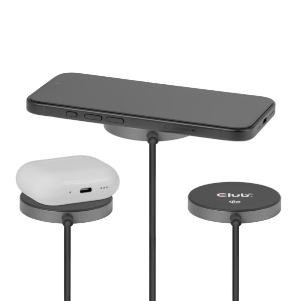 Club3D Bezdrátová nabíječka, 1x Qi2 25W, MagSafe, Qi certifikováno, černá