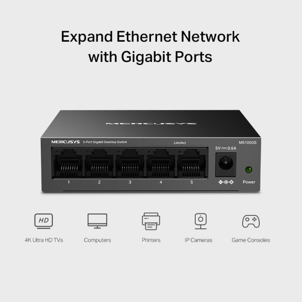 MERCUSYS switch MS105GS (5xGbE, fanless)