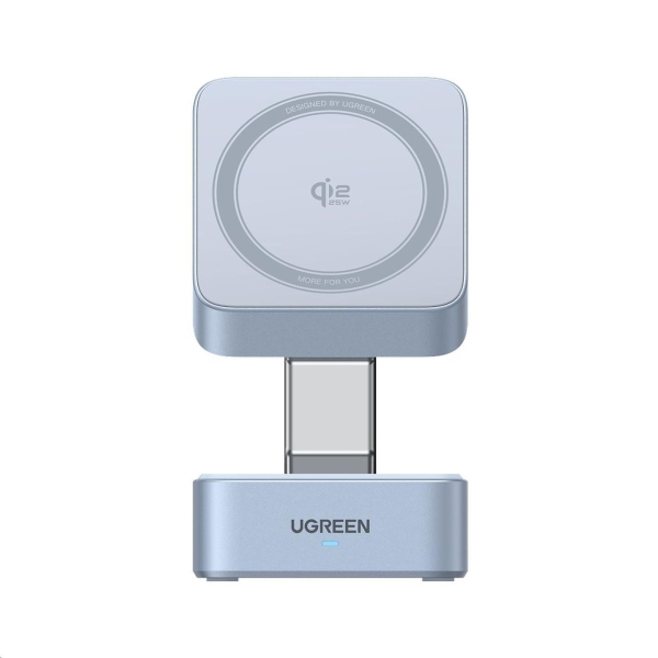 UGREEN magnetická bezdrátová nabíječka 2v1 MagFlow Qi2.2, 25W, MagSafe, stříbrná