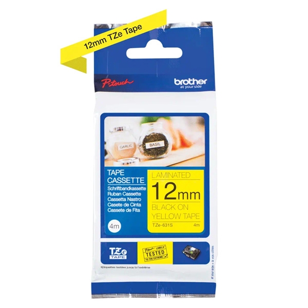 BROTHER TZE631S - kazeta TZ šířky 12mm, laminovaná TZE-631S, žlutá/černé písmo