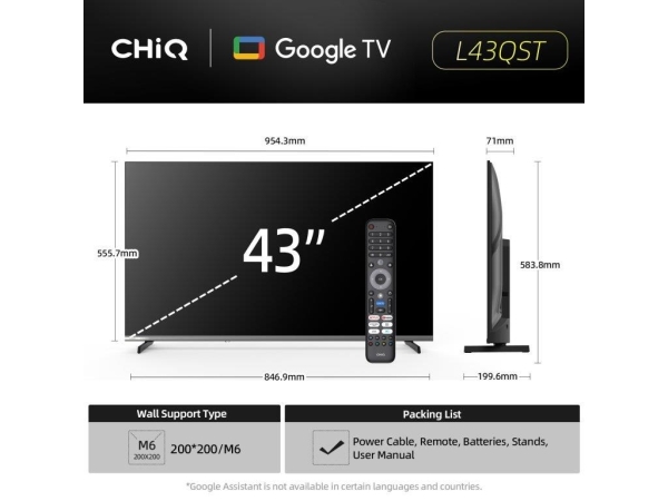 CHiQ L43QST TV 43", FHD, QLED, ultratenká, Android14, Dolby Audio, Frameless
