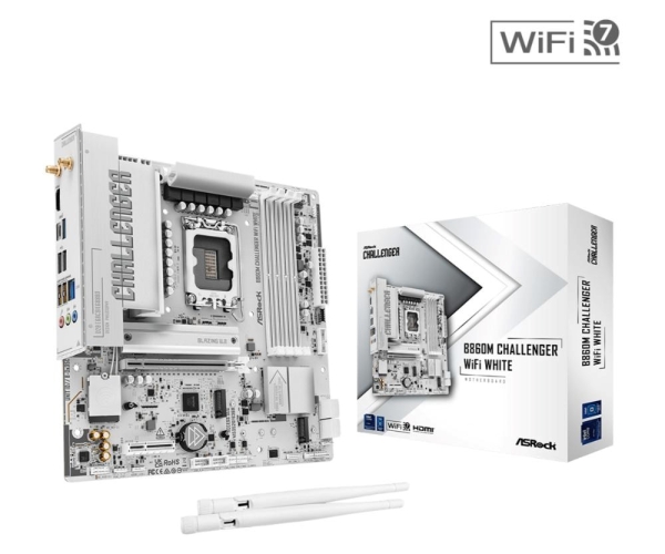 ASRock MB Sc LGA1851 B860M Challenger WiFi WHITE, Intel B860, 4xDDR5,1xHDMI, WiFi, mATX