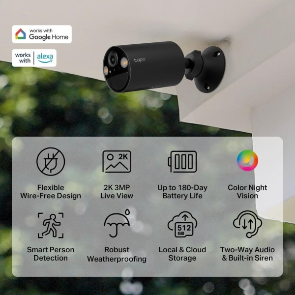 TP-Link Tapo C411 venkovní kamera (3MP, 2K QHD, 1296p, IR 9m, WiFi, micro SD card, IP65)