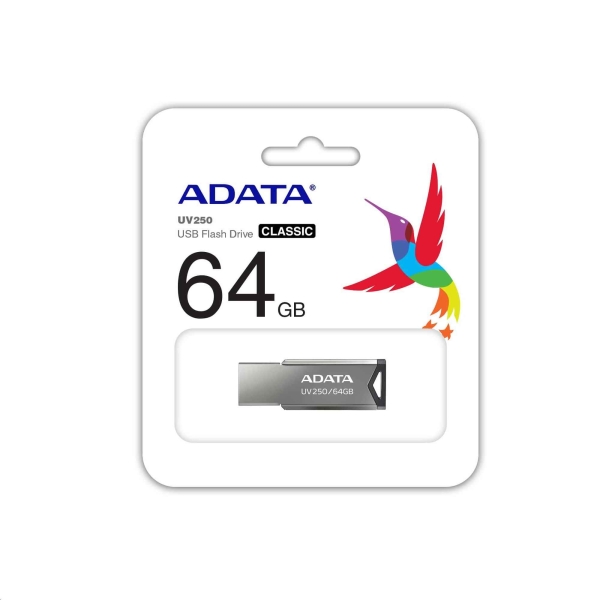 ADATA Flash Disk 64GB UV250, USB 2.0 Dash Drive, stříbrná