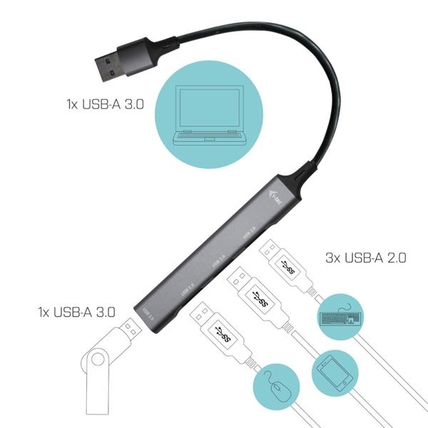 i-tec USB 3.0 Metal HUB 1x USB 3.0 + 3x USB 2.0