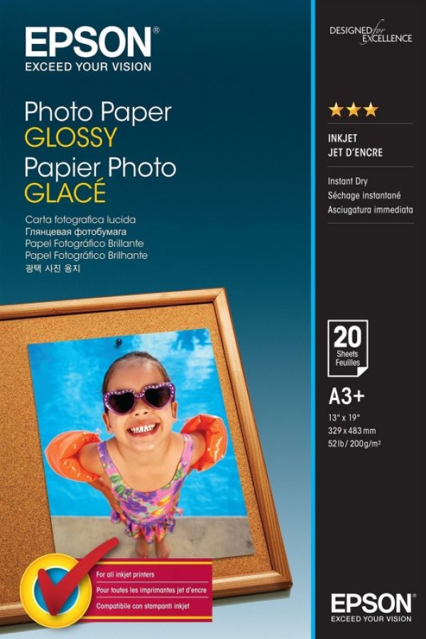 Epson Photo Paper Glossy, foto papír, lesklý, bílý, A3+, 200 g/m2, C13S042535, pro inkoustové tiskárny