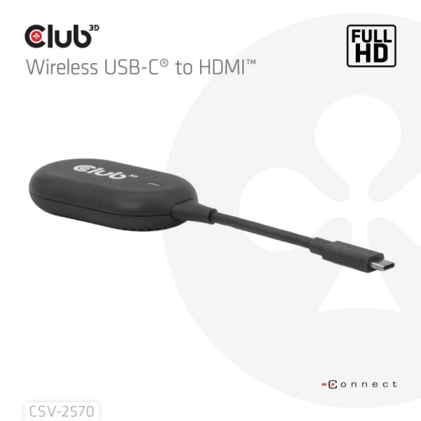 Club3D Bezdrátový adaptér (vysílač) USB-C na HDMI, Full HD, dosah 25m