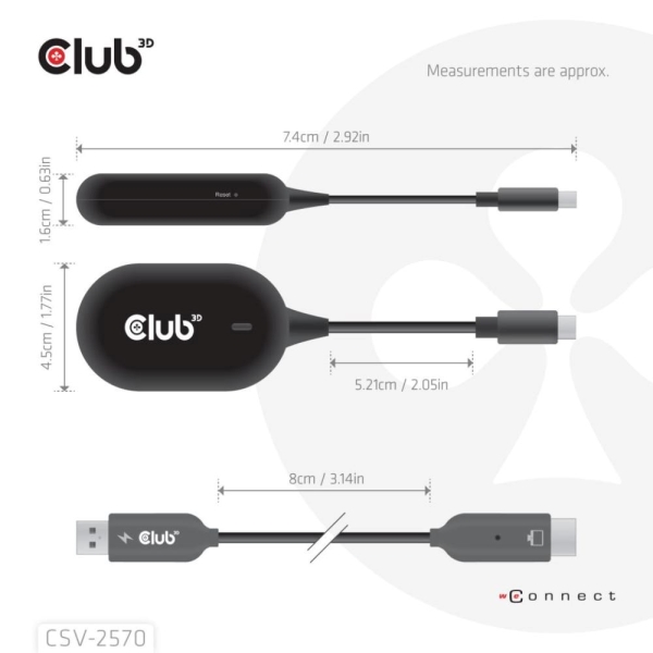 Club3D Bezdrátový adaptér (vysílač) USB-C na HDMI, Full HD, dosah 25m