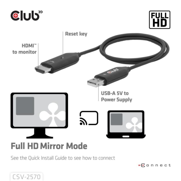 Club3D Bezdrátový adaptér (vysílač) USB-C na HDMI, Full HD, dosah 25m