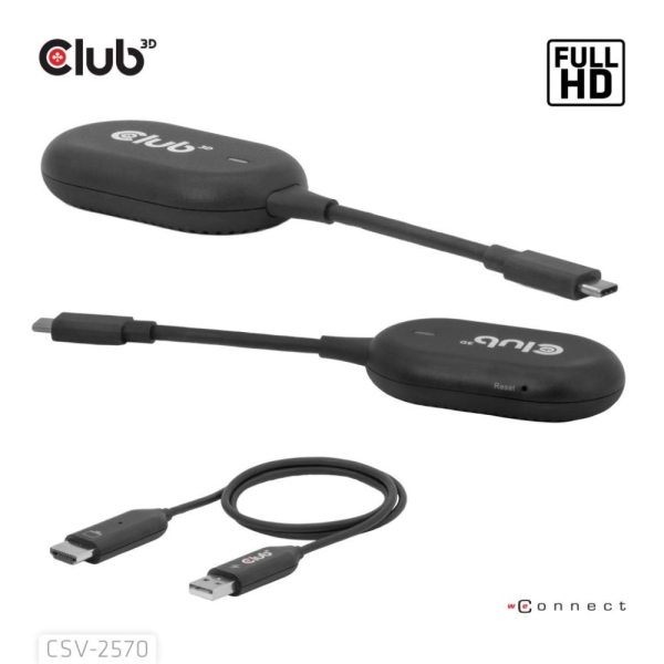 Club3D Bezdrátový adaptér (vysílač) USB-C na HDMI, Full HD, dosah 25m