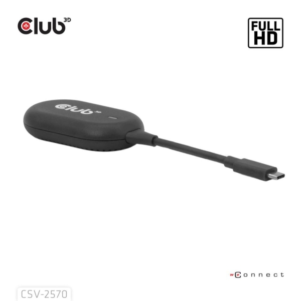 Club3D Bezdrátový adaptér (vysílač) USB-C na HDMI, Full HD, dosah 25m