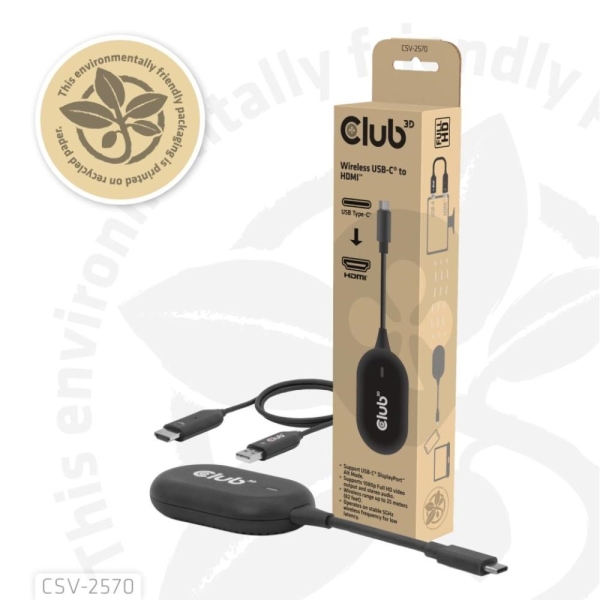 Club3D Bezdrátový adaptér (vysílač) USB-C na HDMI, Full HD, dosah 25m