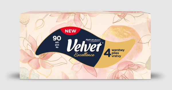VELVET Kosmetické ubrousky Excellence 4-vrstvé, 90 ks