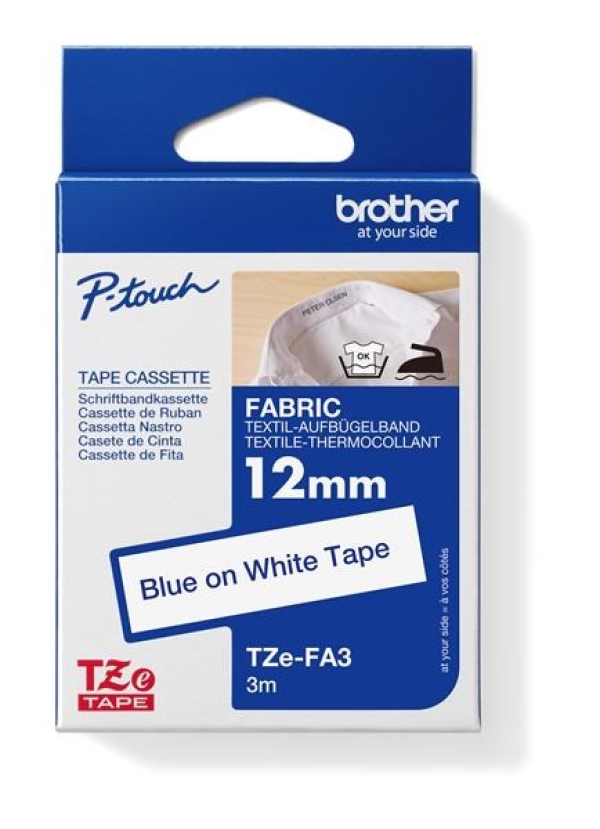 Brother TZe-FA3 - Tovární - námořnická modř na bílé - Role (1,2 cm x 3 m) 1 kazeta/y nažehlovací páska - pro Brother PT-D210, D600, H110; P-Touch PT-1880, D200, D450, E110, E550, E800, H110, P900