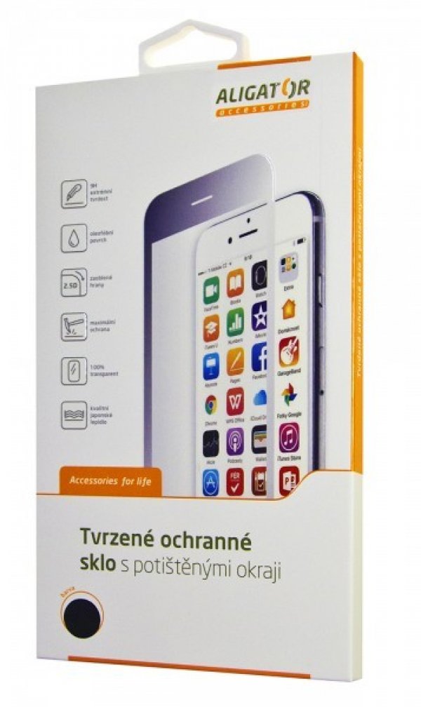 ALIGATOR Ochranné tvrzené sklo PRINT černá, Huawei Y6 2019/Huawei Y6s/Honor 8A, celoplošné lepení