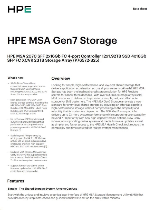 HPE MSA 2070 SFF 23TB (12x1.92TB R0Q47A, 2x16G FC4pController, 4x16Gb SFP-SFP-FCXCVR C8R24B) Smart Choice