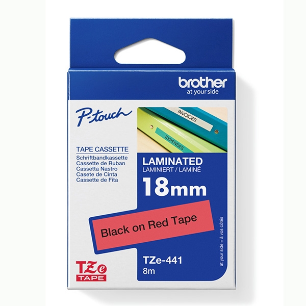 Brother TZe-441 - Standardní lepidlo - černá na červené - Role (1,8 cm x 8 m) 1 kazeta/y lamino páska - pro Brother PT-D600; P-Touch PT-1880, D450, D800, E550, E800, P900, P950; P-Touch EDGE PT-P750