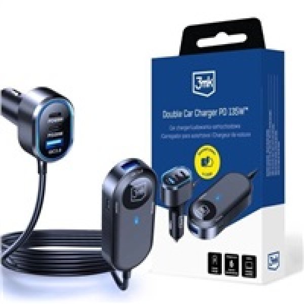 3mk Double Car Charger 135W PD QC PPS USB 2A4C Black/Gray