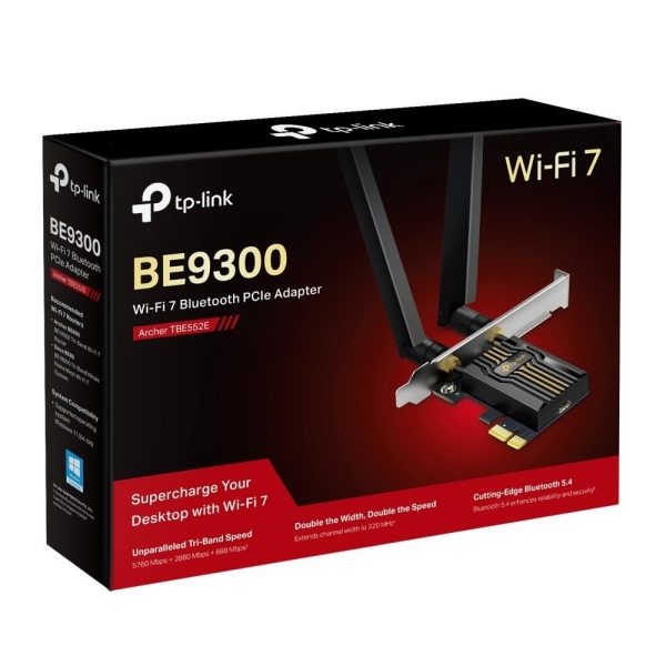 TP-Link Archer TBE552E WiFi7 PCIe adapter (BE9300,2,4GHz/5GHz/6GHz,Bluetooth5.4)