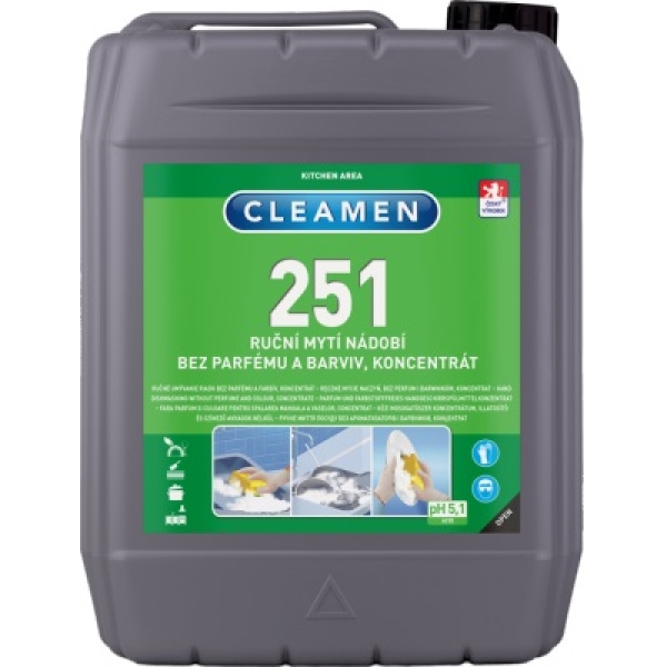 CLEAMEN 251 ruční mytí nádobí  koncentrát, bez parfemace 5 L