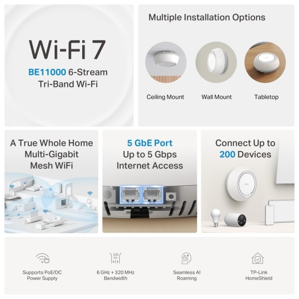 TP-Link Deco BE65-PoE(3-pack) WiFi7 Mesh (BE9300,2,4GHz/5GHz/6GHz,2x5GbELAN/WAN,1xPoE)