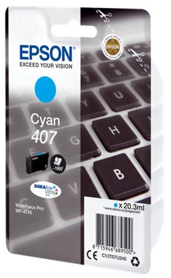 Náplň Epson 407, C13T07U240 (L) azurová 