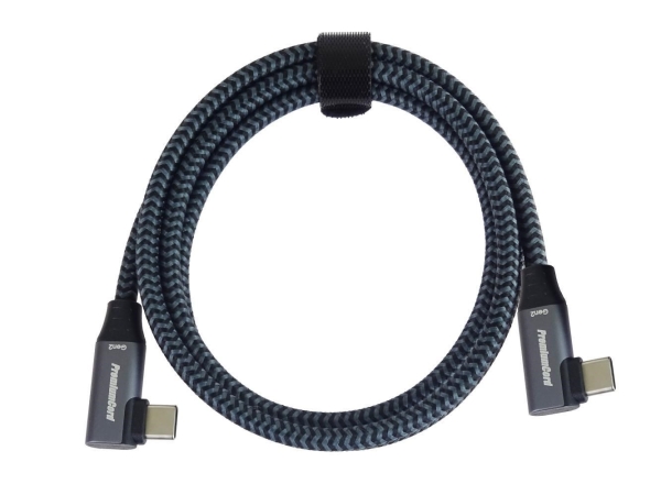 PremiumCord USB-C 2x zahnutý kabel ( USB 3.2 GEN 2x2, 5A, 100W, 20Gbit/s ) bavlněný oplet, délka: 2m