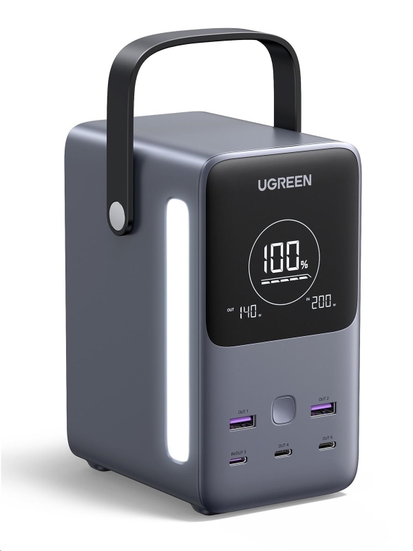 UGREEN powerbanka s rychlým nabíjením 48000mAh 5-port s displejem a LED, Li-ion, 300W, 3x USB-C, 2x USB-A, stříbrná