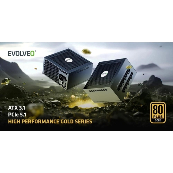 EVOLVEO G850 zdroj 850W, 80+ GOLD, ATX 3.1, aPFC, 140 mm ventilátor, záruka 3 roky, bílý