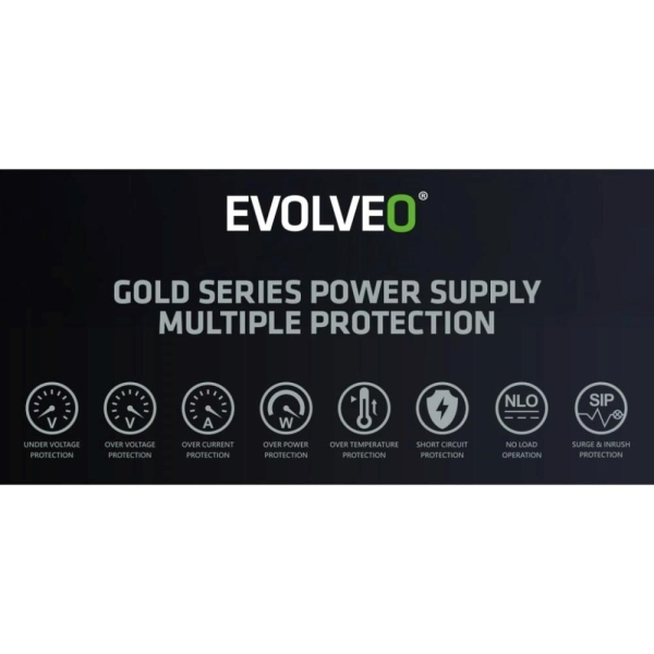 EVOLVEO G850 zdroj 850W, 80+ GOLD, ATX 3.1, aPFC, 140 mm ventilátor, záruka 3 roky, bílý