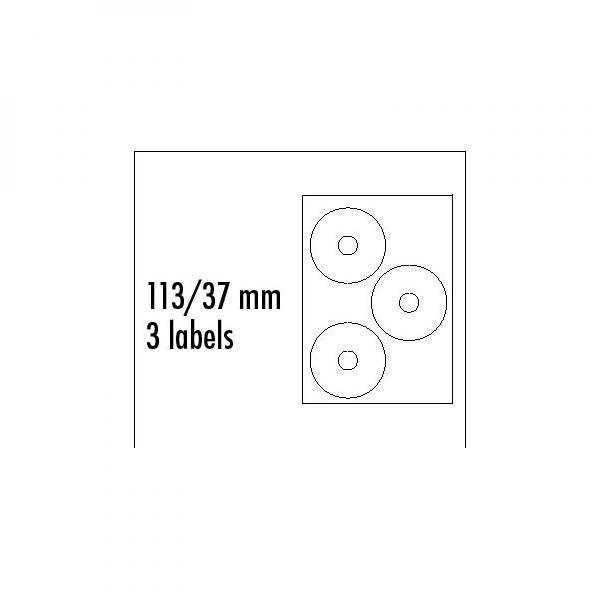 Logo etikety na CD 113/37mm, A4, matné, bílé, 3 etikety, 140g/m2, baleno po 10 ks, pro inkoustové a laserové tiskárny