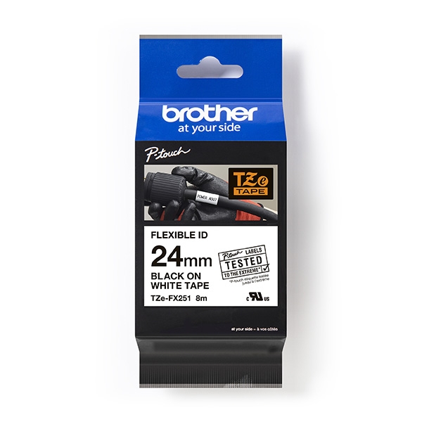 Brother TZe-FX251 - Lepidlo - černá na bílé - Role (2,4 cm x 8 m) 1 kazeta/y flexibilní ID páska - pro Brother PT-D600; P-Touch PT-3600, D610, D800, E550, P750, P900, P950; P-Touch EDGE PT-P750