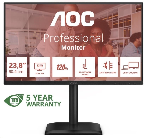 AOC MT 23,8" 24E4CV - 1920x1080,IPS,120Hz,1xHDMI,1xDP,USBhub,USB-C,PD,RJ45,Repro,Pivot