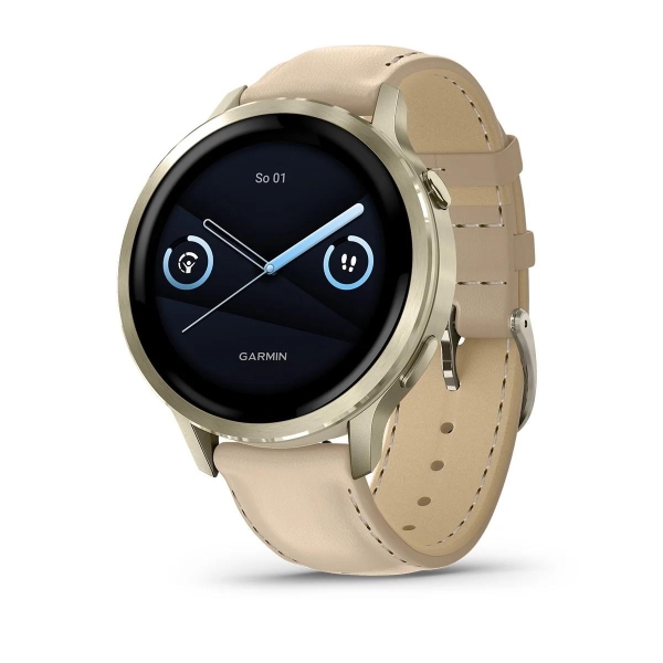 Garmin Venu 4 (41 mm) Zlaté / Bílý silikonový řemínek a Light Sand kožený řemínek, EU (upravit kartu)