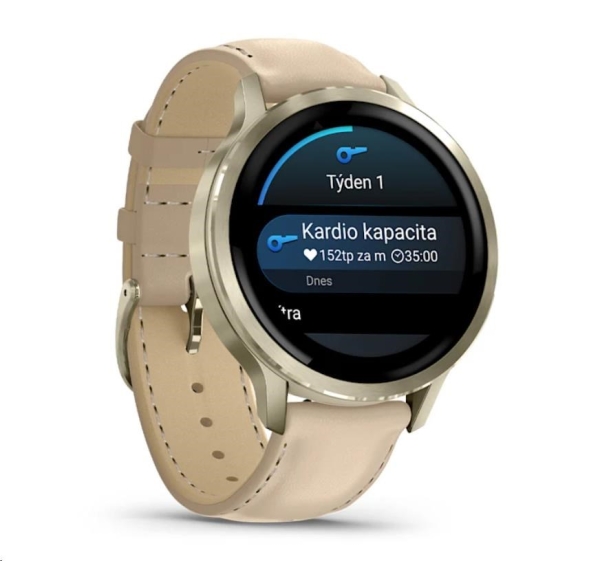 Garmin Venu 4 (41 mm) Zlaté / Bílý silikonový řemínek a Light Sand kožený řemínek, EU (upravit kartu)