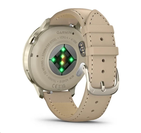 Garmin Venu 4 (41 mm) Zlaté / Bílý silikonový řemínek a Light Sand kožený řemínek, EU (upravit kartu)
